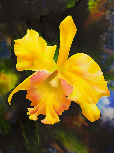 Ross Barbera, "Yellow Orchid," Mounted Watercolor on Canvas, 42" x 32", 2015