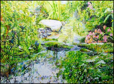 Ross Barbera, “Small Stream at Avalon Park," Watercolor Mounted on Canvas, 32" x 42", 2017