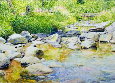 Ross Barbera, “August: Kent Falls," Watercolor Mounted on Canvas, 22" x 30", 2017
