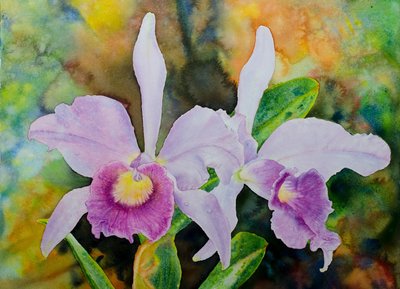 Ross Barbera, "Purple Orchids," watercolor on paper, 22" x 30", 2017