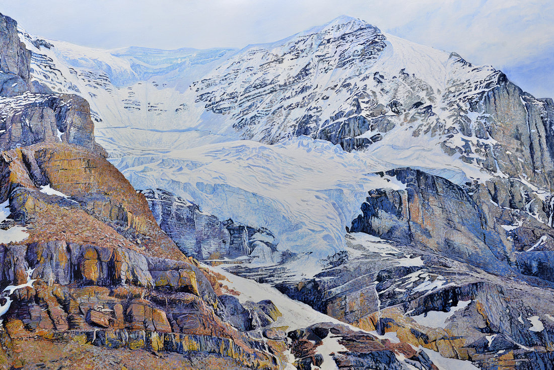 "The Athabasca Glacier, Alberta Canada," by Ross Barbera, Acrylic on Canvas, 48" x 72", 2016. This painting shows a view of the Athabasca Glacier that I photographed from the Columbia Iceﬁeld in Alberta Canada.