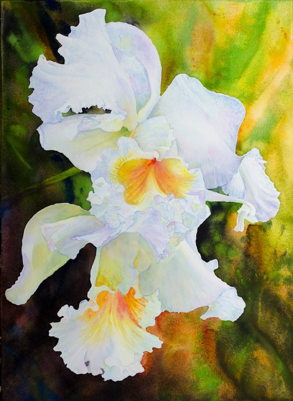 Ross Barbera, “White Orchids," watercolor on paper, 30" x 22", 2017