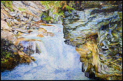 Ross Barbera, “"Early Summer in Johnston Canyon, Alberta Canada,"  Watercolor Mounted on Canvas, 32" x 48", 2018